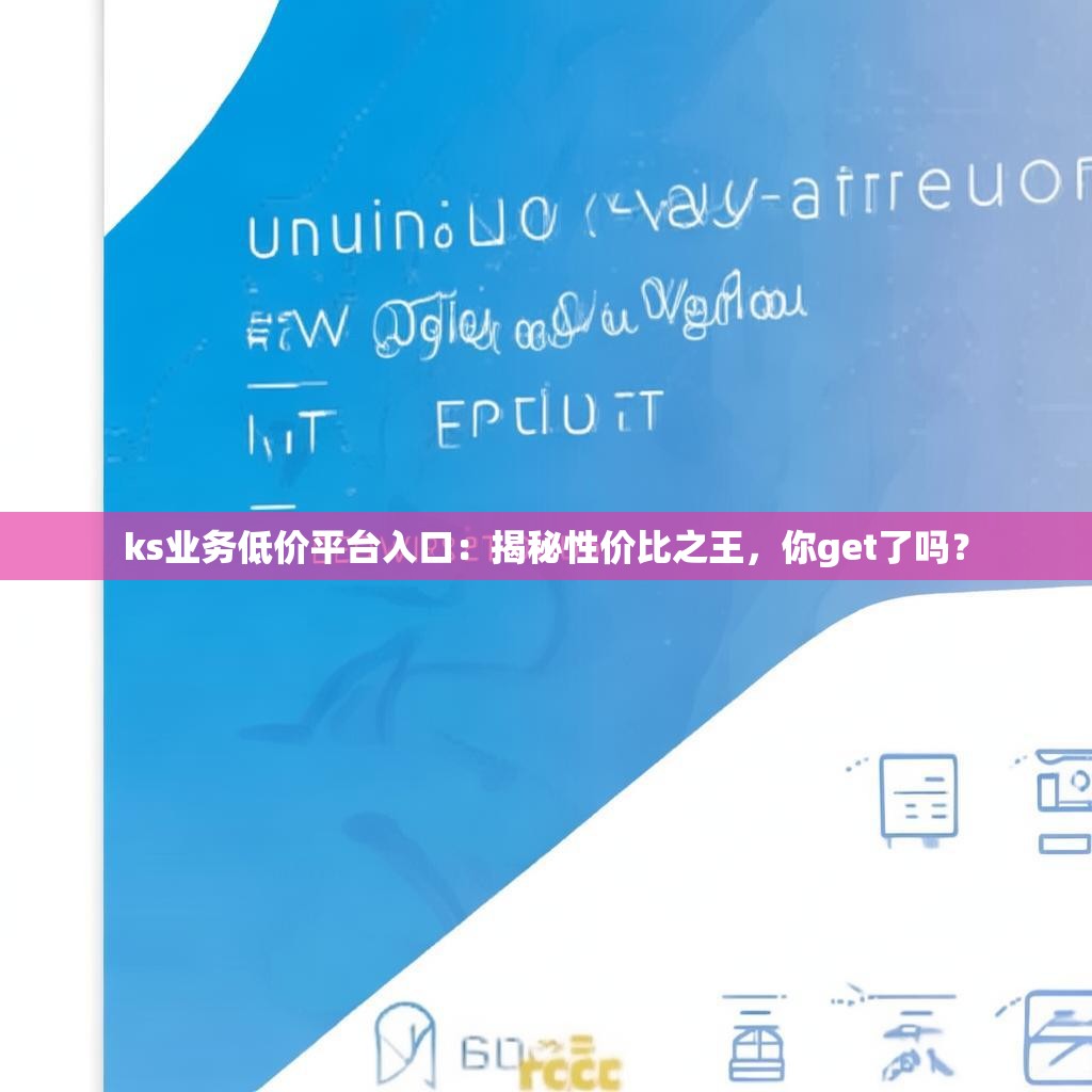 ks业务低价平台入口：揭秘性价比之王，你get了吗？